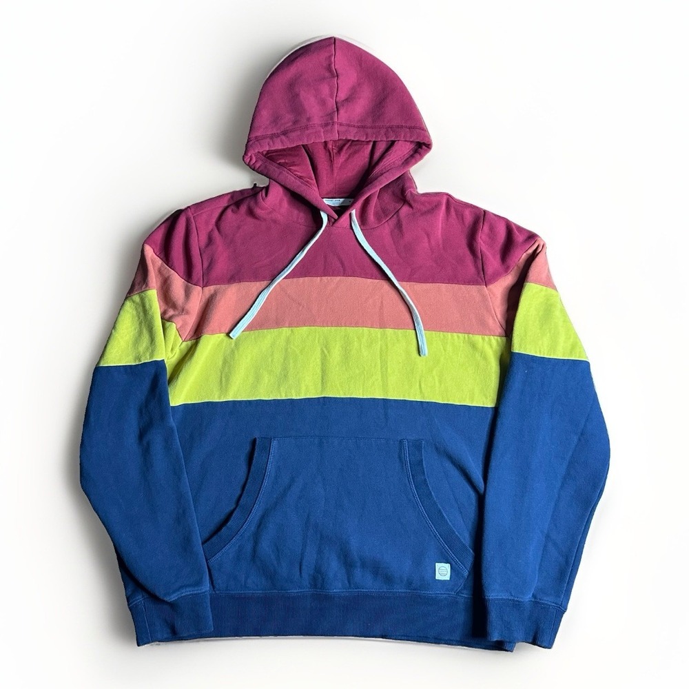 Marine Layer Archive Colorblock Hoodie Mens M Rainbow Stripe Pullover Sweatshirt